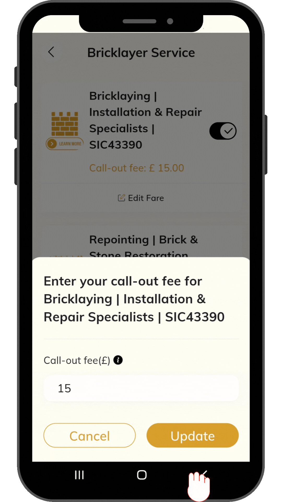 Review updated service details before saving