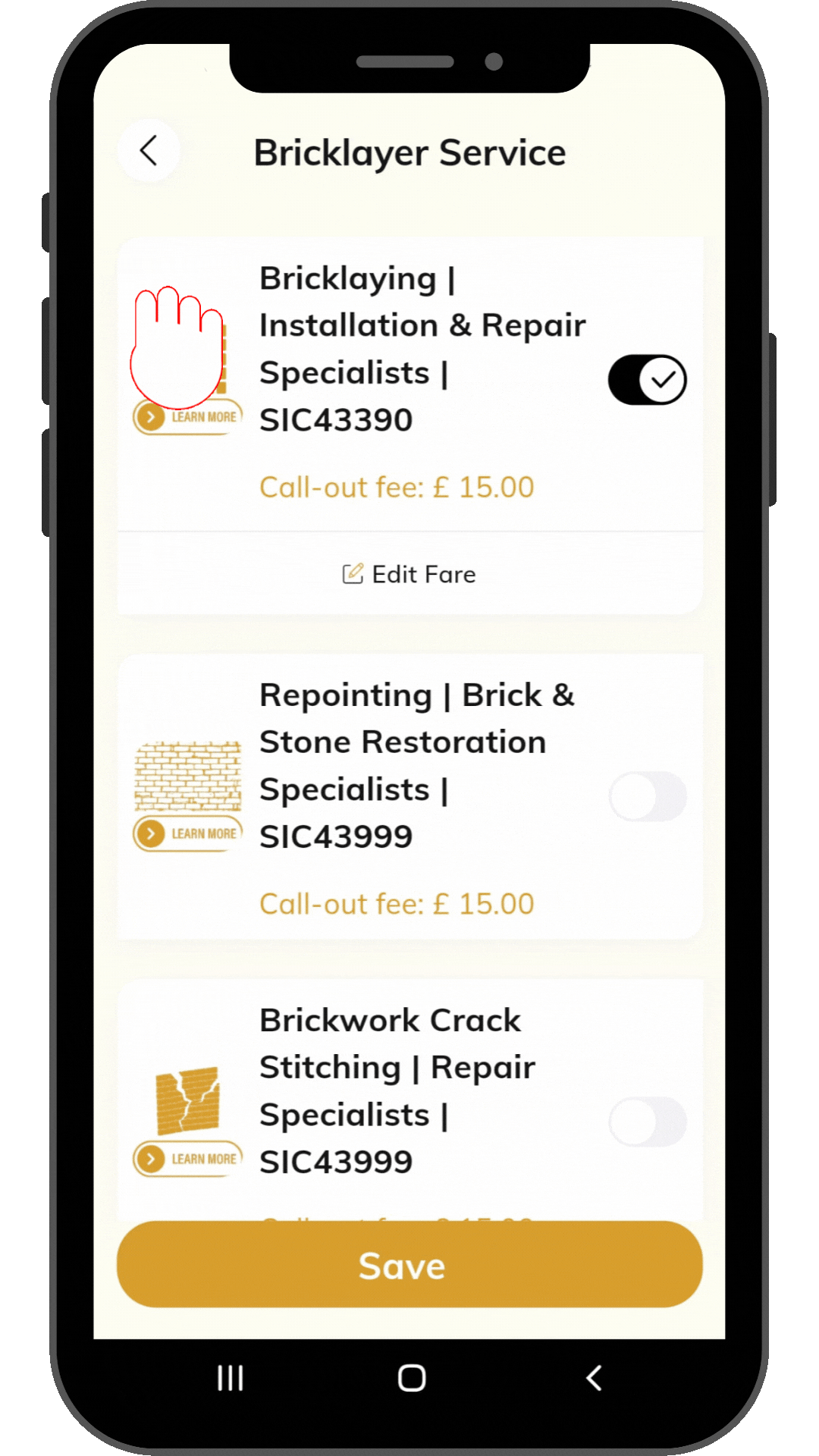 Return to Manage Services screen